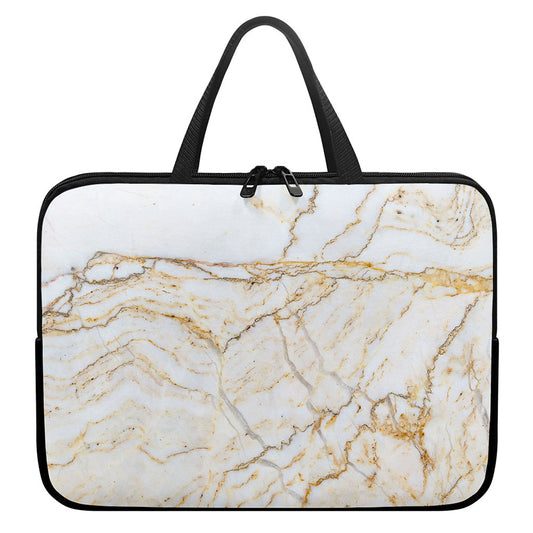 White Brown Grunge Marble Print Laptop Sleeve With Handle