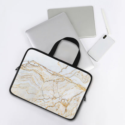 White Brown Grunge Marble Print Laptop Sleeve With Handle