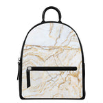 White Brown Grunge Marble Print Leather Backpack