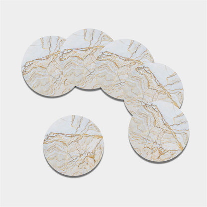 White Brown Grunge Marble Print Leather Coaster Set