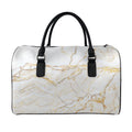 White Brown Grunge Marble Print Leather Duffel Bag
