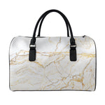 White Brown Grunge Marble Print Leather Duffle Bag