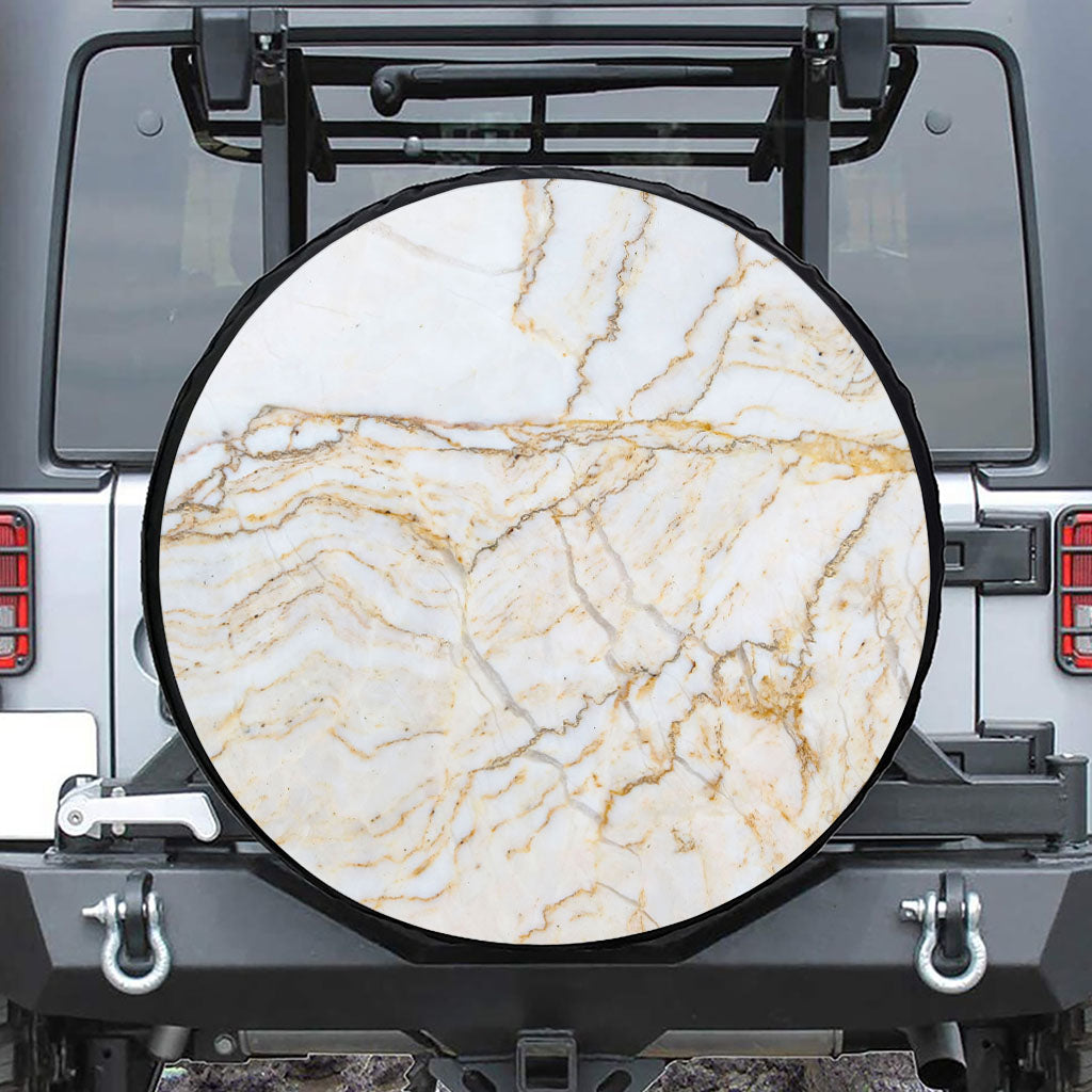 White Brown Grunge Marble Print Leather Spare Tire Cover
