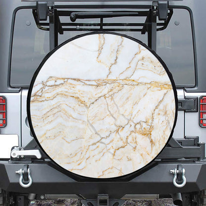 White Brown Grunge Marble Print Leather Spare Tire Cover
