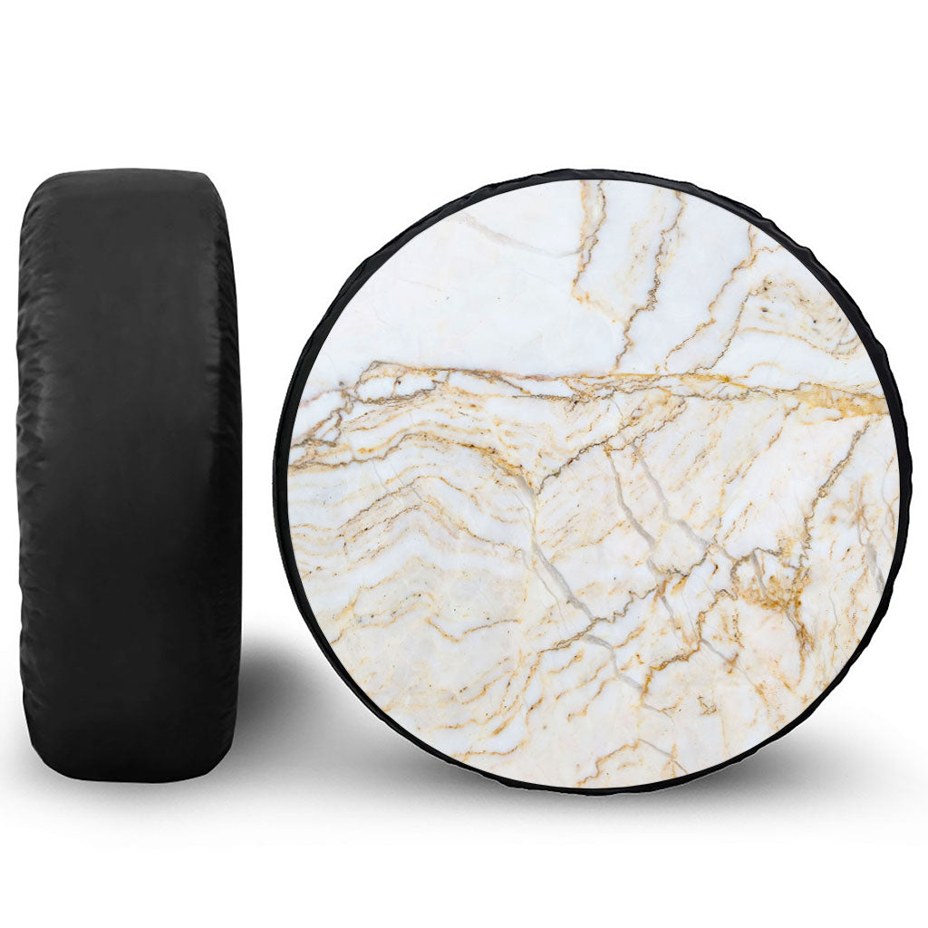 White Brown Grunge Marble Print Leather Spare Tire Cover