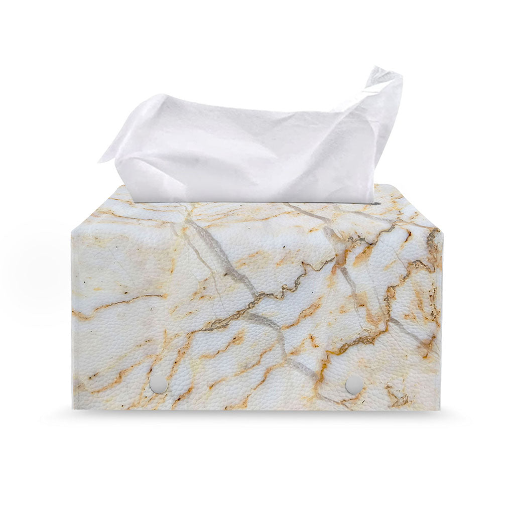 White Brown Grunge Marble Print Leather Tissue Box Cover