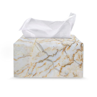 White Brown Grunge Marble Print Leather Tissue Box Cover