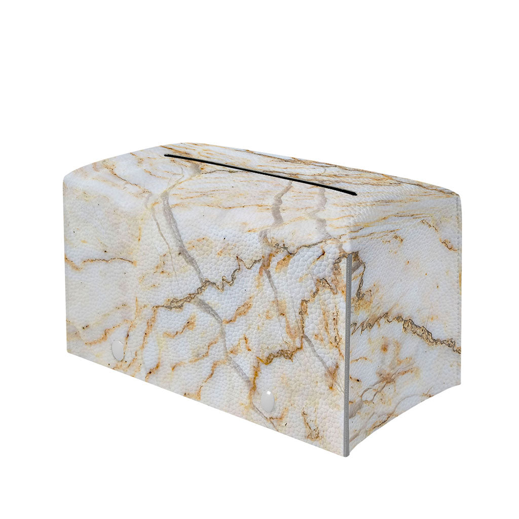White Brown Grunge Marble Print Leather Tissue Box Cover