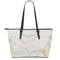 White Brown Grunge Marble Print Leather Tote Bag With Zipper