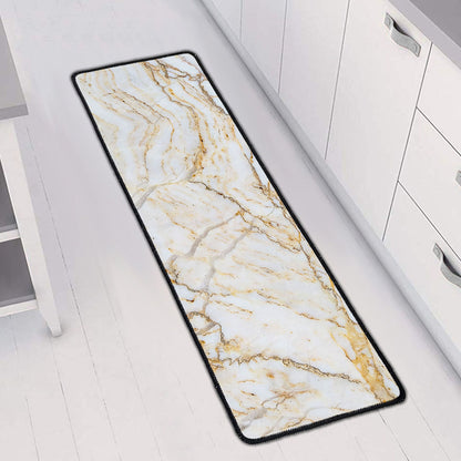 White Brown Grunge Marble Print Long Kitchen Mat