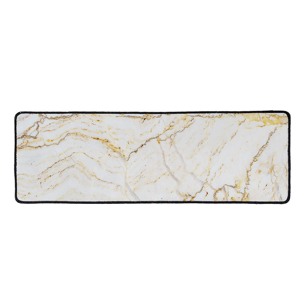 White Brown Grunge Marble Print Long Kitchen Mat