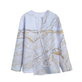 White Brown Grunge Marble Print Long Sleeve Short Coat