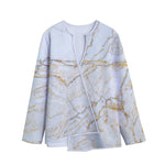 White Brown Grunge Marble Print Long Sleeve Short Coat
