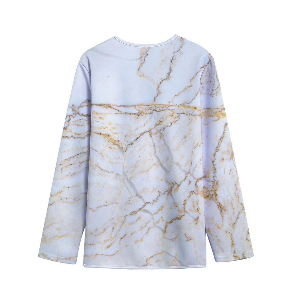 White Brown Grunge Marble Print Long Sleeve Short Coat
