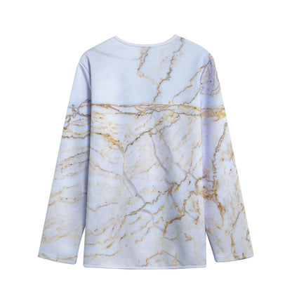 White Brown Grunge Marble Print Long Sleeve Short Coat