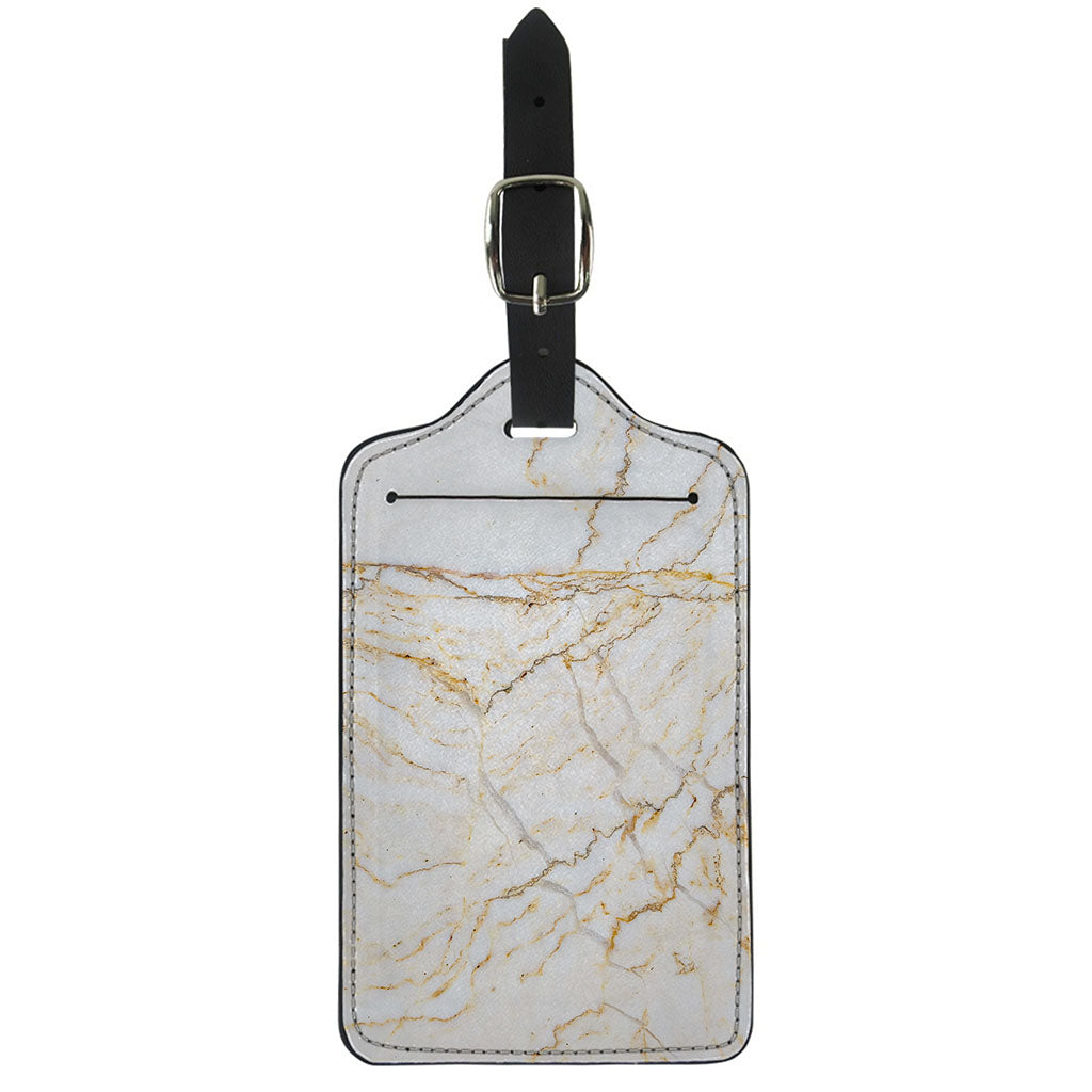 White Brown Grunge Marble Print Luggage Tag