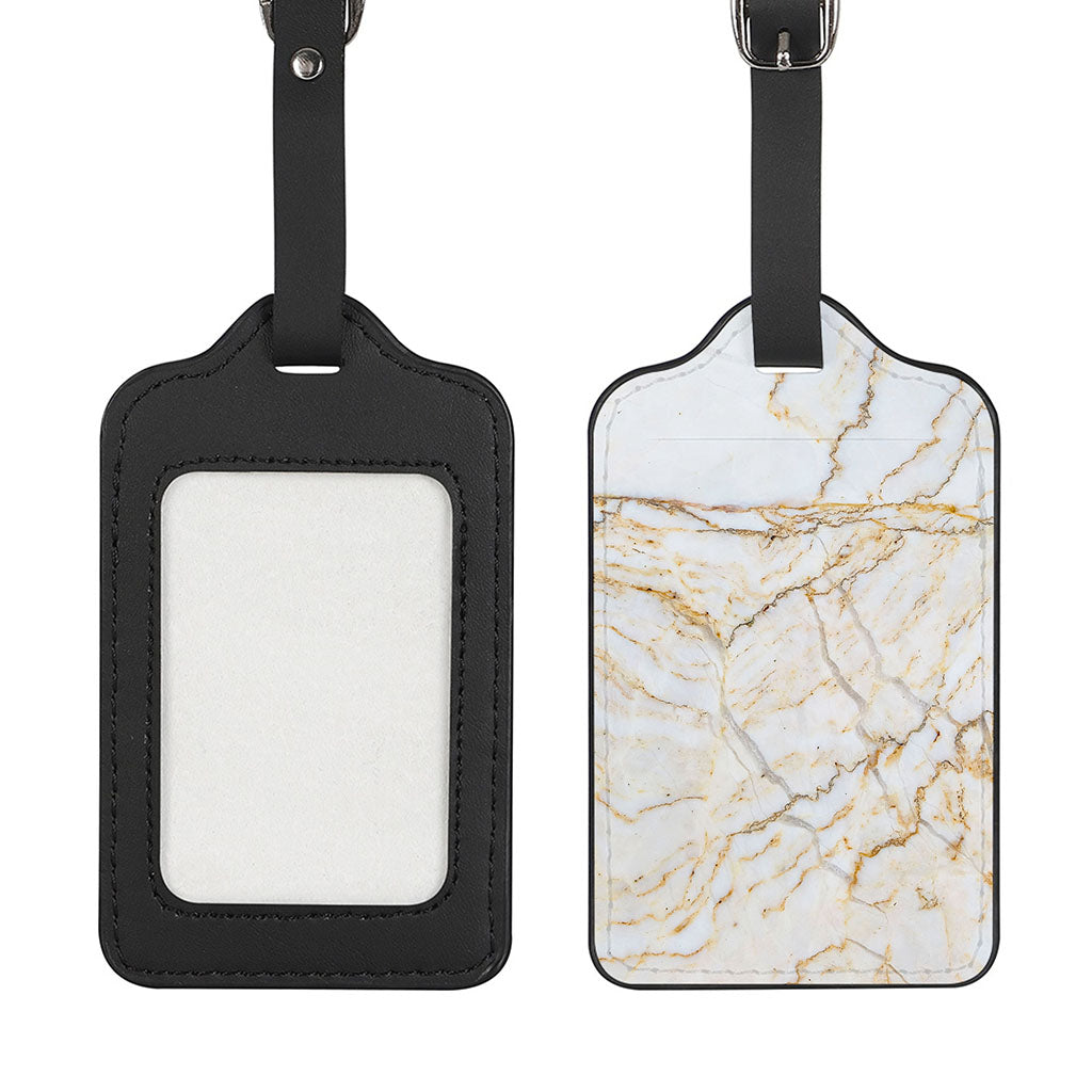 White Brown Grunge Marble Print Luggage Tag