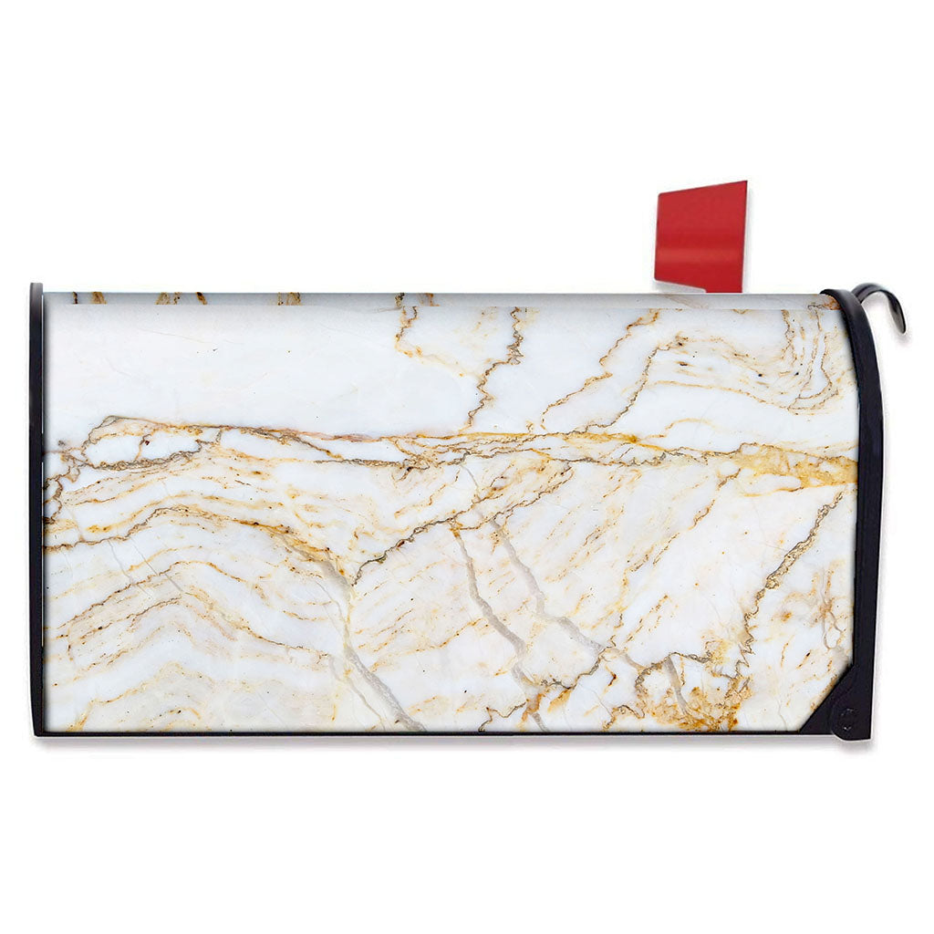 White Brown Grunge Marble Print Mailbox Cover