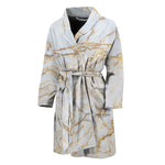 White Brown Grunge Marble Print Men's Bathrobe