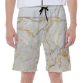 White Brown Grunge Marble Print Men's Beach Shorts