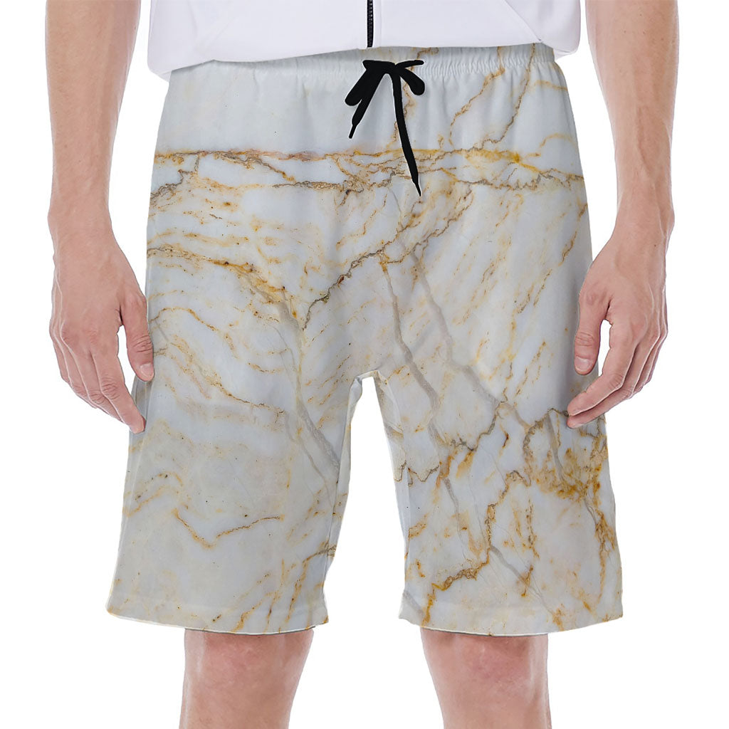 White Brown Grunge Marble Print Men's Beach Shorts