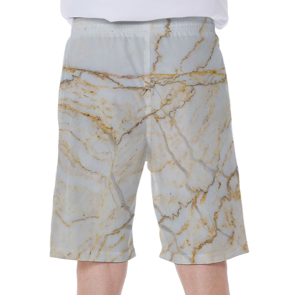 White Brown Grunge Marble Print Men's Beach Shorts