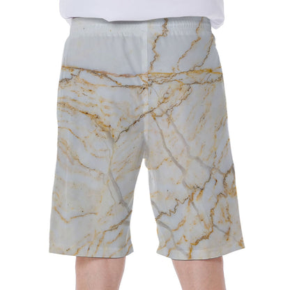 White Brown Grunge Marble Print Men's Beach Shorts