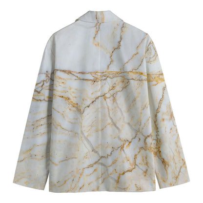 White Brown Grunge Marble Print Men's Blazer