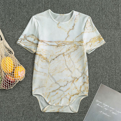 White Brown Grunge Marble Print Men's Bodysuit