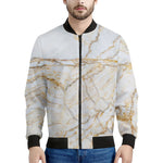 White Brown Grunge Marble Print Men's Bomber Jacket