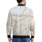 White Brown Grunge Marble Print Men's Bomber Jacket