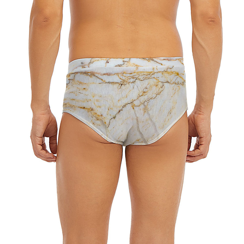 White Brown Grunge Marble Print Men's Briefs