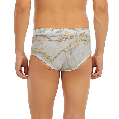 White Brown Grunge Marble Print Men's Briefs