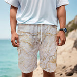 White Brown Grunge Marble Print Men's Cargo Shorts