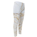 White Brown Grunge Marble Print Men's Compression Pants