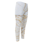 White Brown Grunge Marble Print Men's Compression Pants