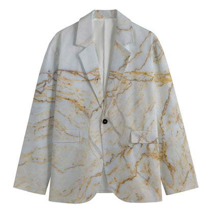 White Brown Grunge Marble Print Men's Cotton Blazer