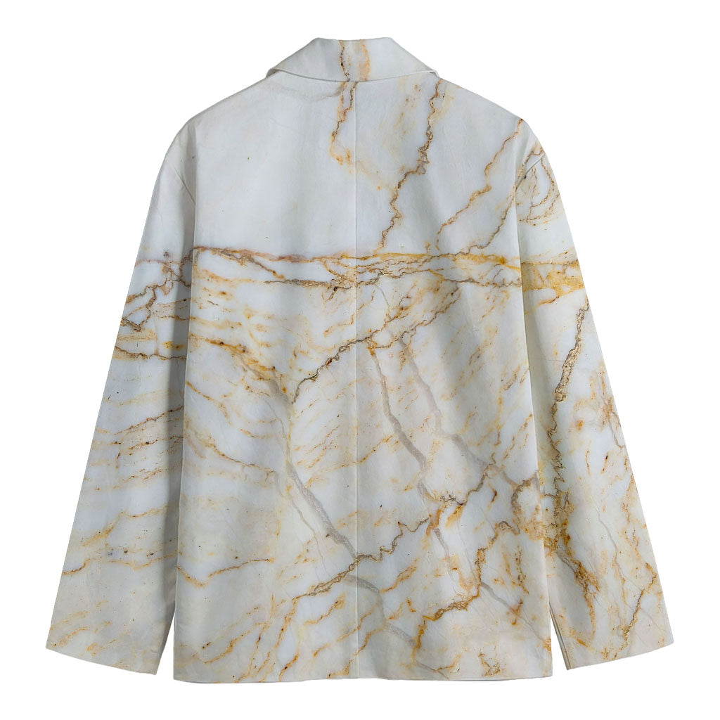 White Brown Grunge Marble Print Men's Cotton Blazer