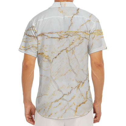 White Brown Grunge Marble Print Men's Deep V-Neck Shirt