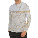 White Brown Grunge Marble Print Men's Long Sleeve Rash Guard