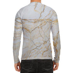 White Brown Grunge Marble Print Men's Long Sleeve Rash Guard
