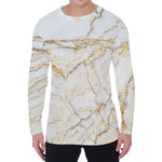 White Brown Grunge Marble Print Men's Long Sleeve T-Shirt