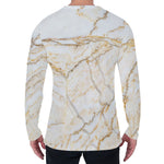 White Brown Grunge Marble Print Men's Long Sleeve T-Shirt