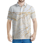 White Brown Grunge Marble Print Men's Polo Shirt