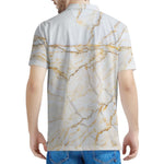 White Brown Grunge Marble Print Men's Polo Shirt