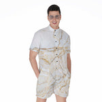 White Brown Grunge Marble Print Men's Rompers
