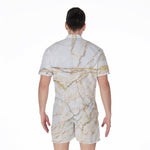 White Brown Grunge Marble Print Men's Rompers
