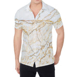White Brown Grunge Marble Print Men's Shirt