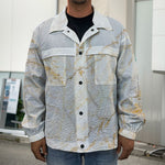 White Brown Grunge Marble Print Men's Shirt Jacket