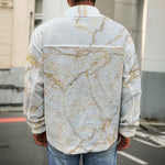 White Brown Grunge Marble Print Men's Shirt Jacket